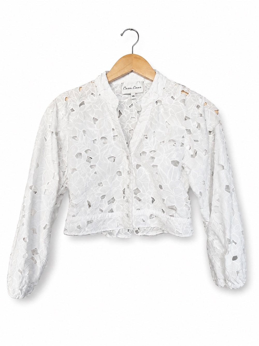 Cara Cara Perrin Eyelet Embroidered Crop‎ Top White Cotton XS